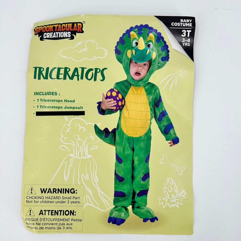 Spooktacular Creations Triceratops Dinosaur Costume Toddler 3T Green 2pc Set